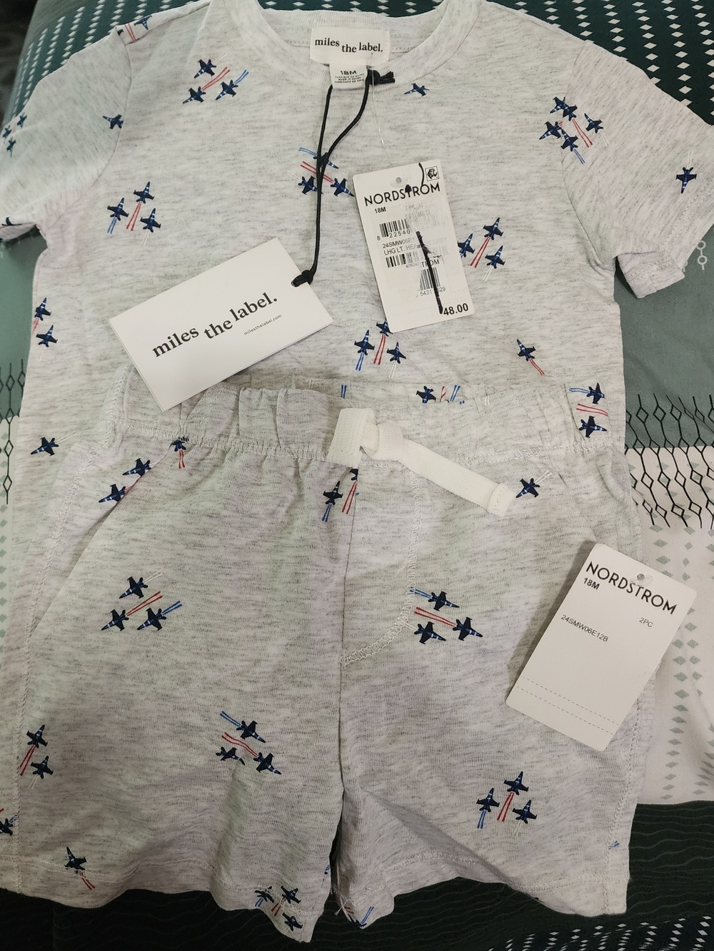 Miles The Label Kids Heather Gray Airplane One-Piece Bodysuit Sz 18M NWT